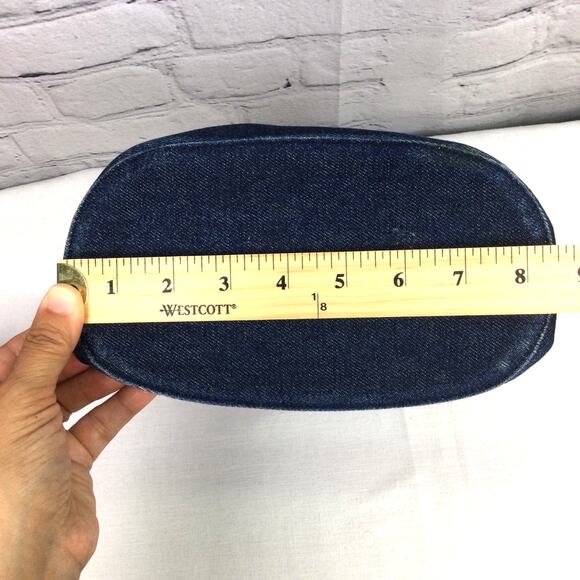 Berge Embossed Rose Leather Dark Wash Blue Denim Single Handle Bucket Handbag - Picture 15 of 16